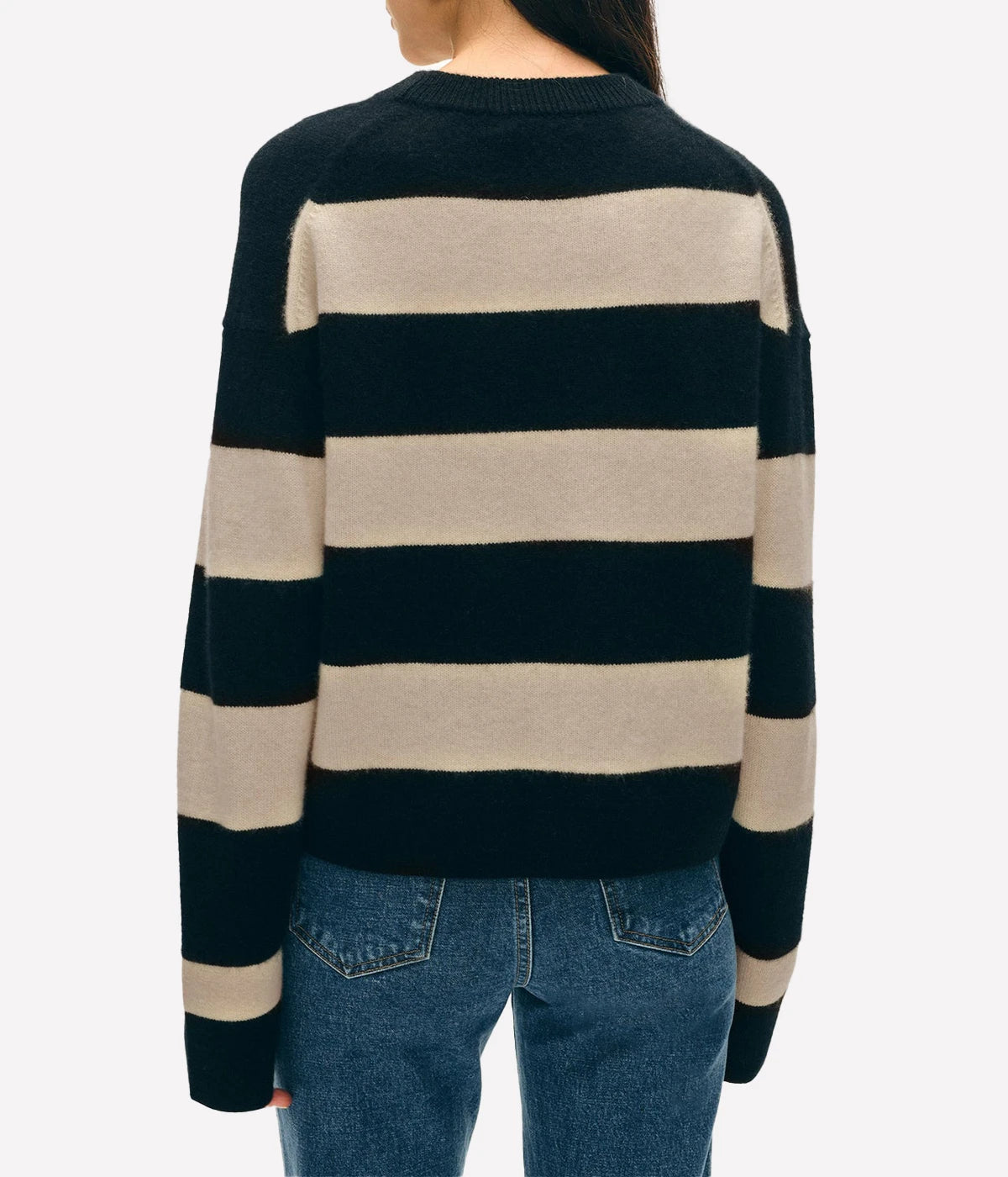 Cashmere Striped Crewneck in Black Natural