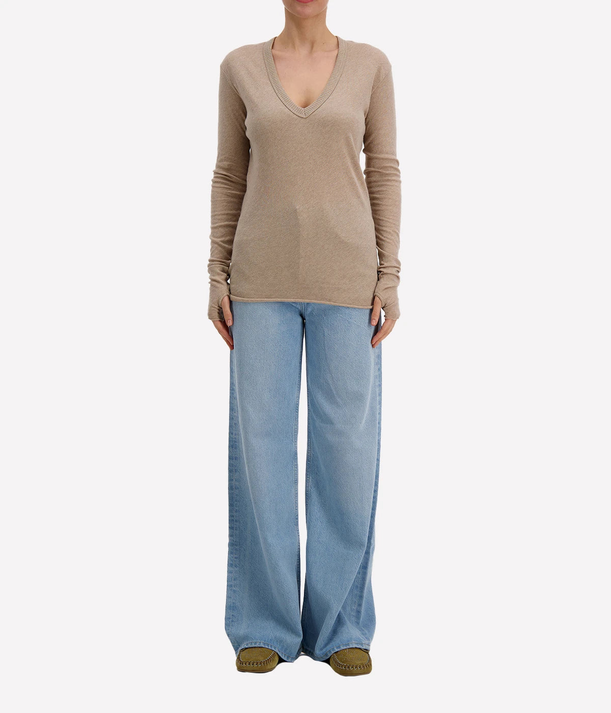 *FINAL SALE* Cashmere V Neck Loose Long Sleeve in Khaki