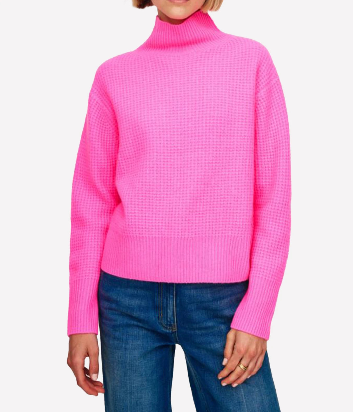 Cashmere Waffle Turtleneck in Pink Glow