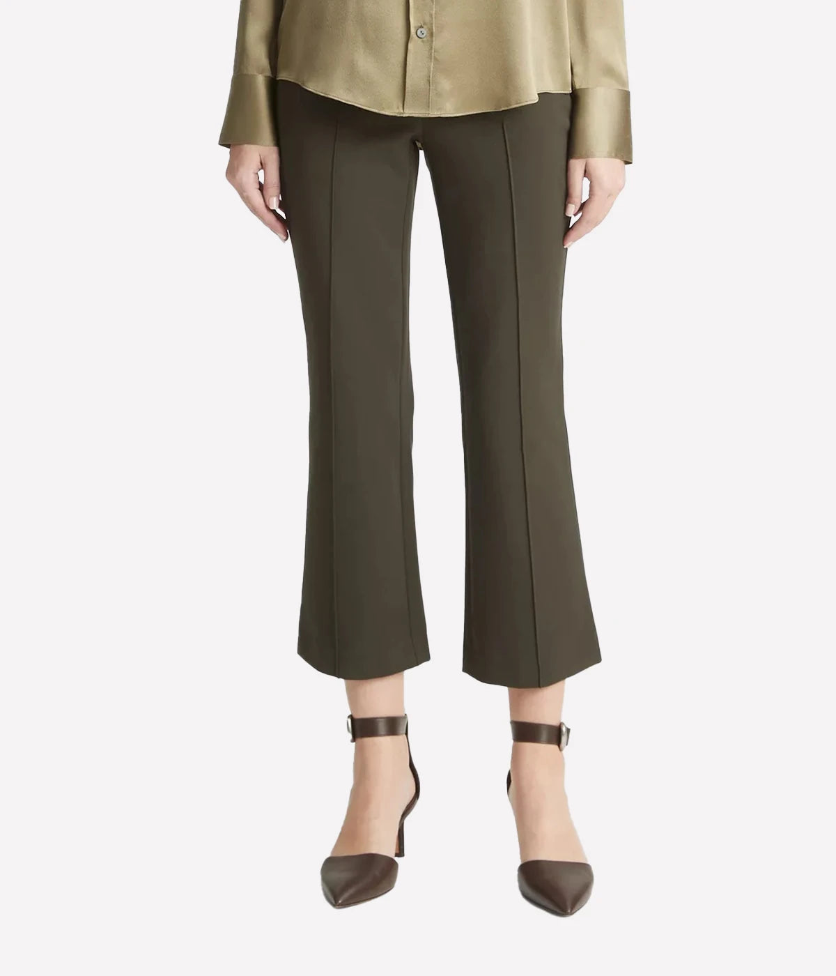 Mid Rise Pin Tuck Crop Flare Pant in Eden