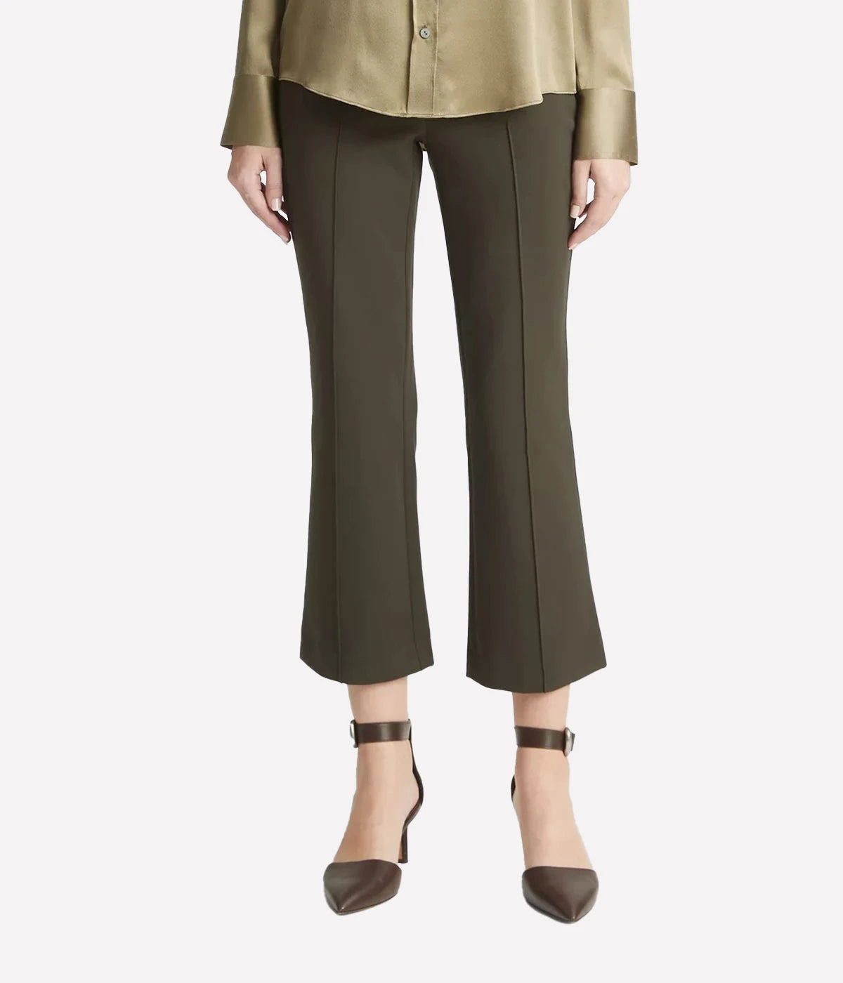 *FINAL SALE* Mid Rise Pin Tuck Crop Flare Pant in Eden