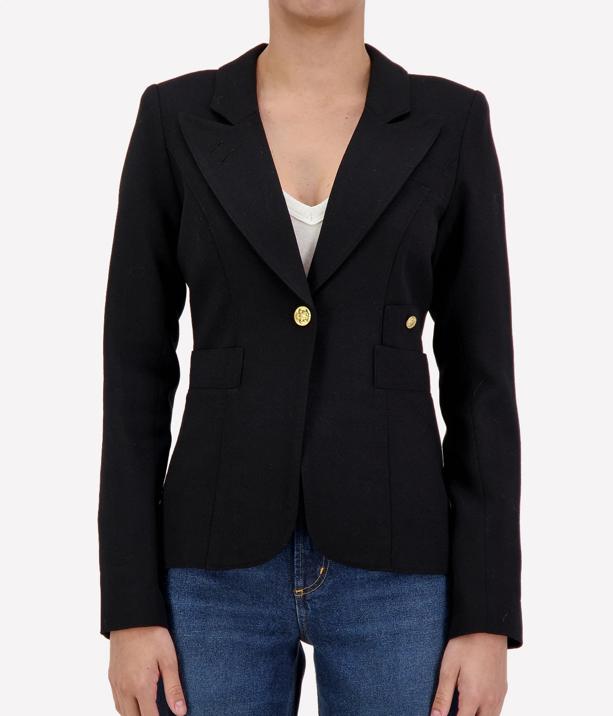 Classic Duchess Blazer by Smythe in wool, featuring brass hardware, a cut-out back detail, and a single-breasted silhouette.