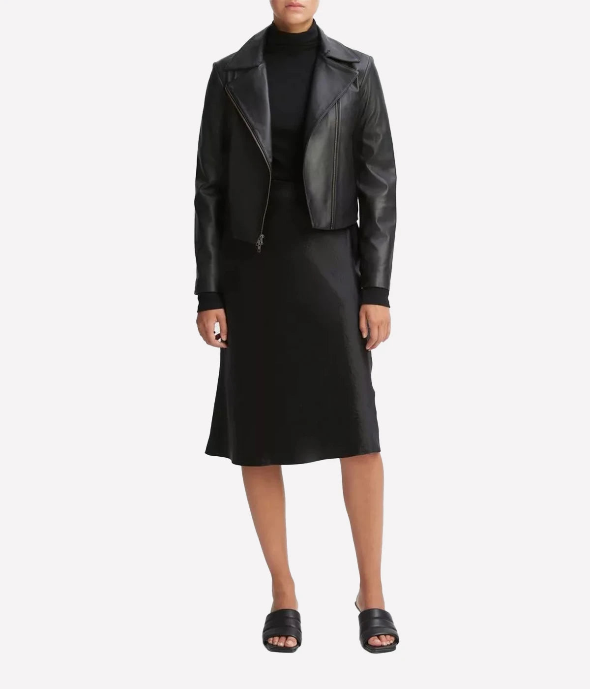 Classic Leather Zip Front Jacket in Black