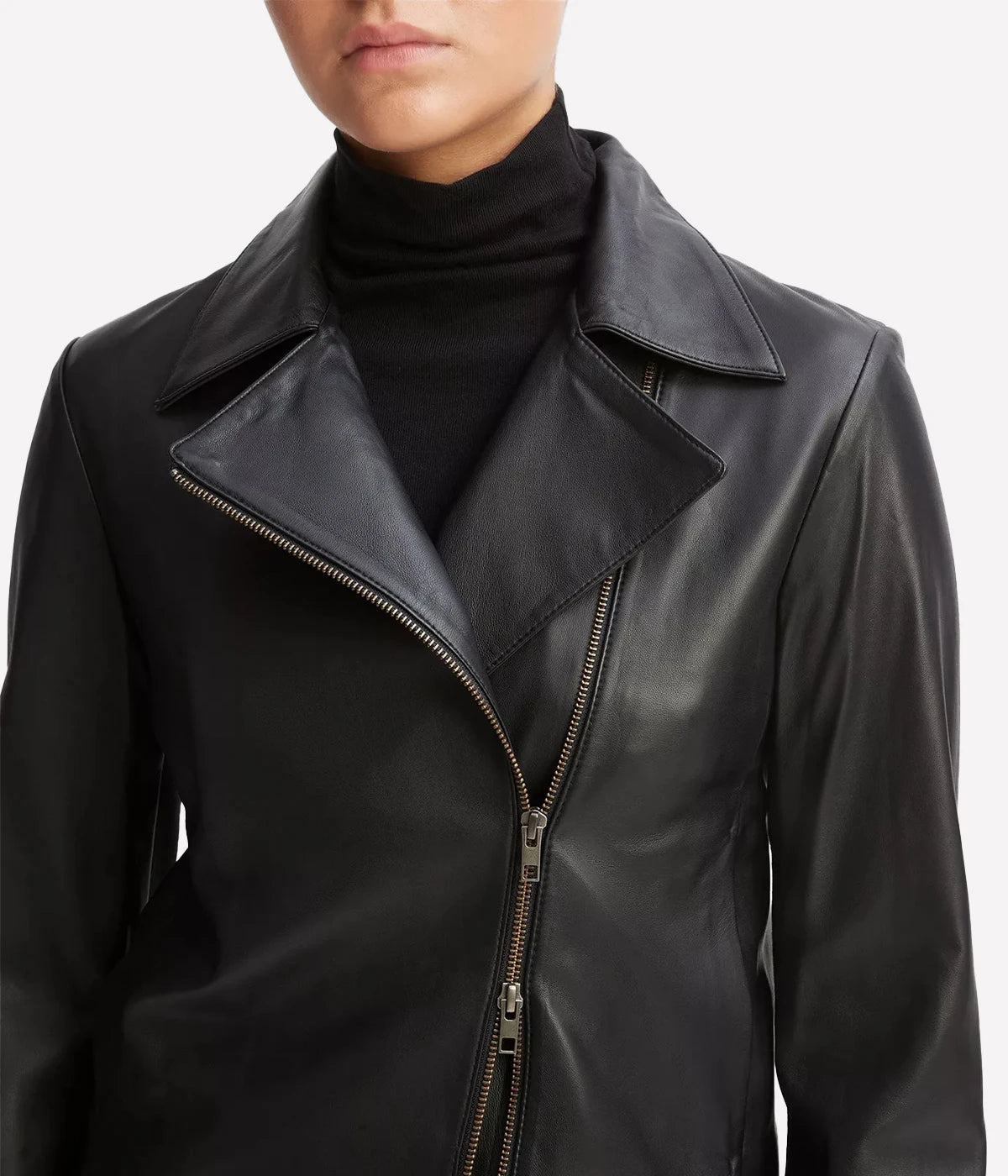 Classic Leather Zip Front Jacket in Black