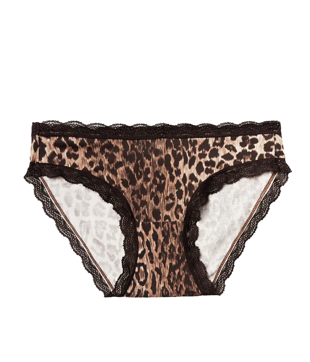 ALT Text: Leopard print knickers made from biodegradable TENCEL™ Modal x Micro, with flat lace trims and a soft, breathable fit.