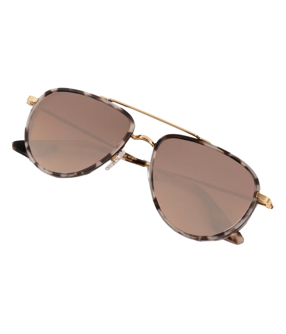 Angled view of the KREWE Coleman Sunglasses in Matte Black Tortoise, showing the tortoise frame and gold temples