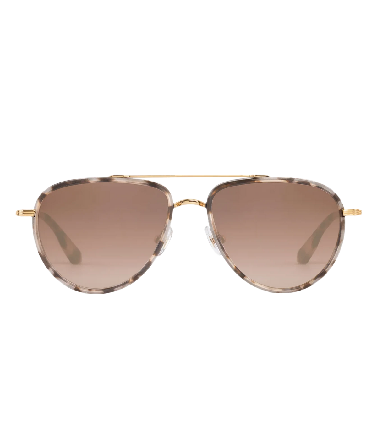 Front view of the KREWE Coleman Sunglasses in Matte Black Tortoise, showing the aviator frame, gold bridge and brown gradient lenses