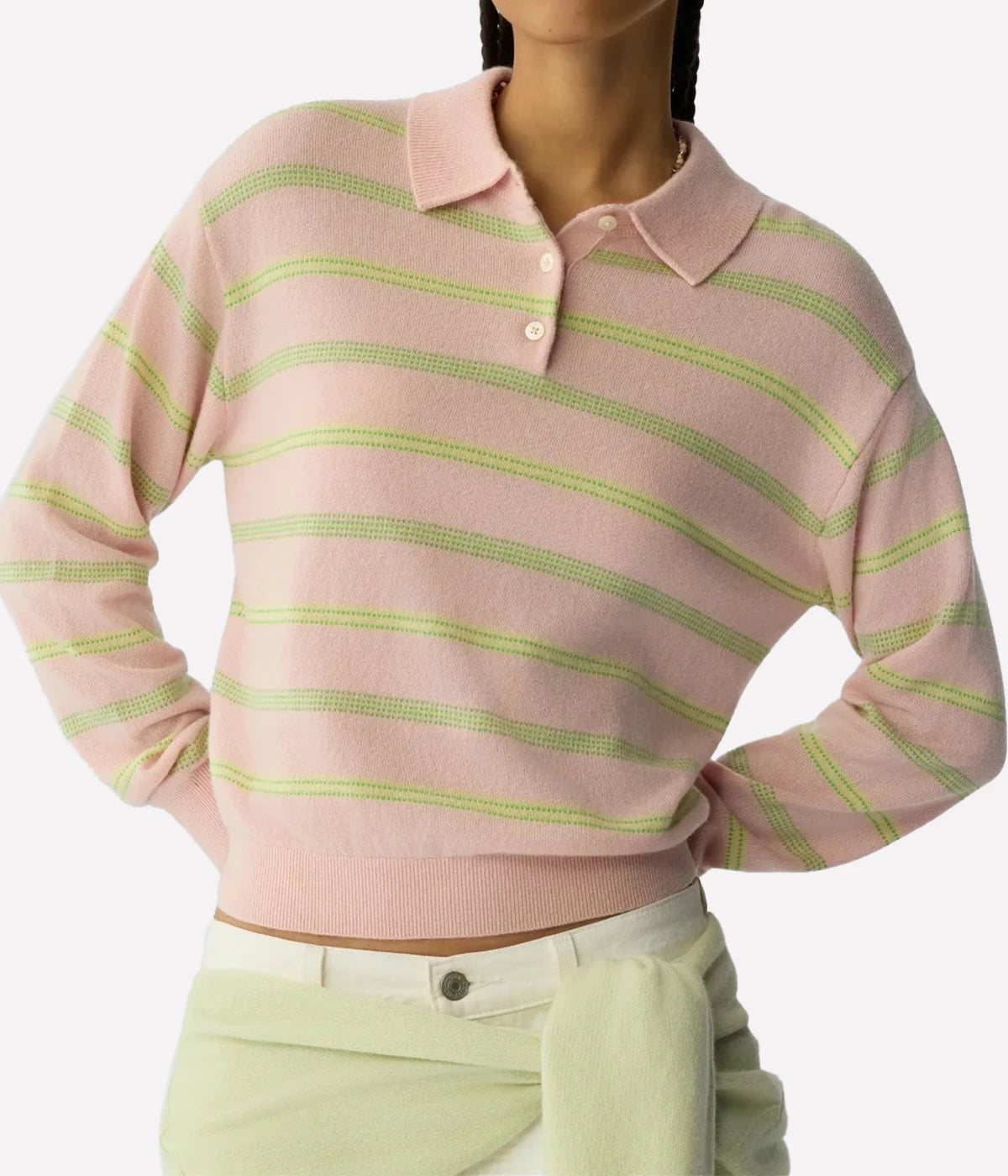 Collegiate Stripe Polo In Power Pink