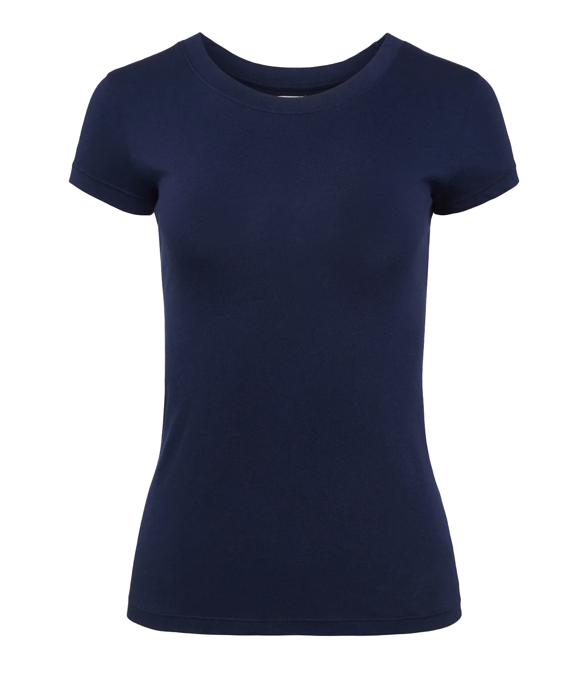 Classic navy Cory tee featuring a scoop neckline, short sleeves, and a slim fit, made from ultra-soft cotton.