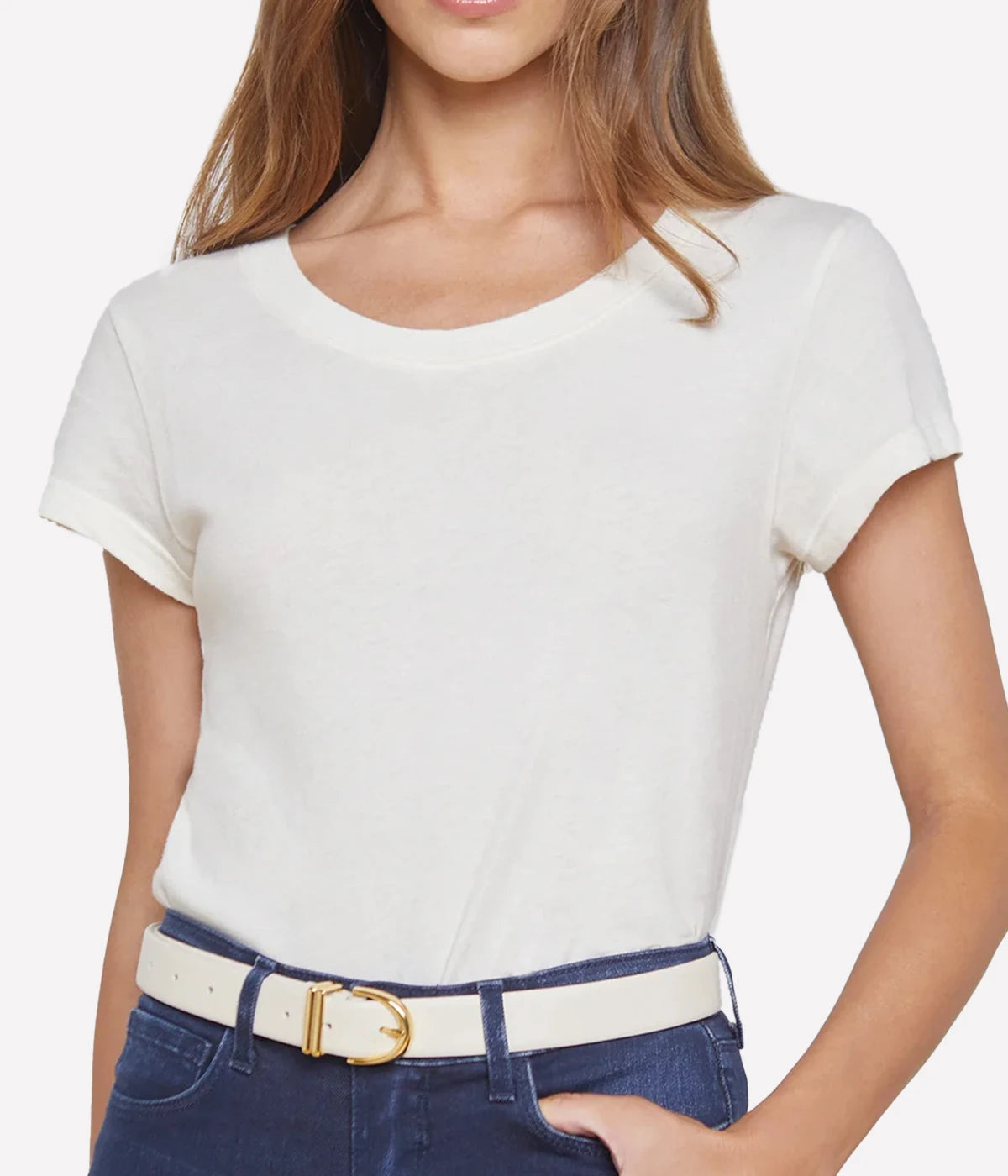 Cory Short Sleeve Crew Neck Top in Vintage White