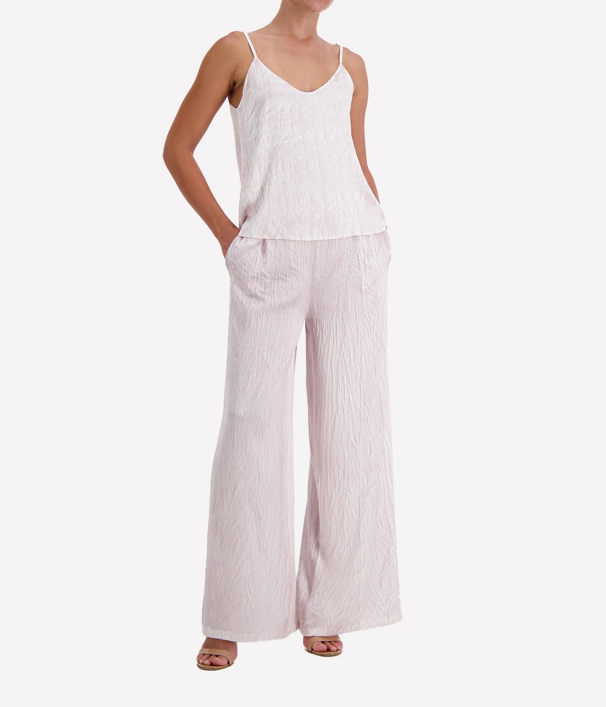 Crinkled Effect Silk Tank Top in Wisteria