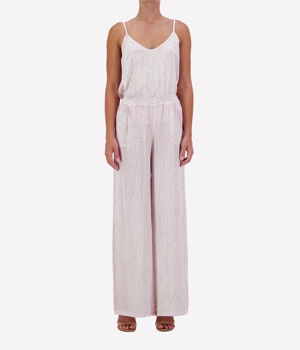 Crumpled Effect Stretch Silk Pant in WISTERIA