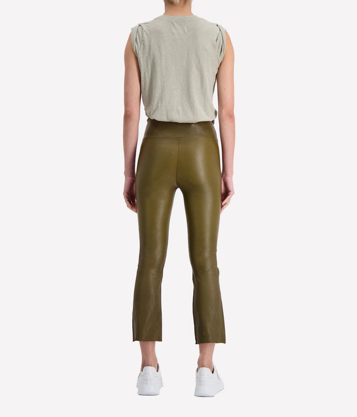 Crop Flare Leather Legging in Moss