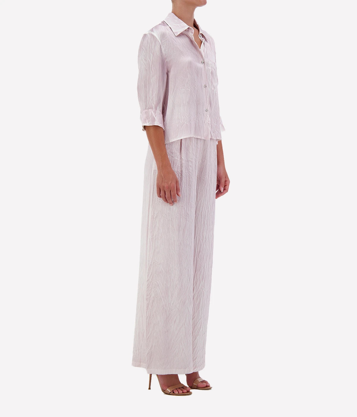 Crumpled Effect Stretch Silk SS Shirt in WISTERIA