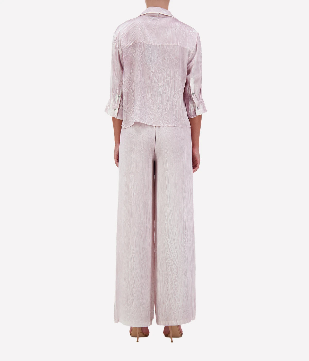 Crumpled Effect Stretch Silk SS Shirt in WISTERIA