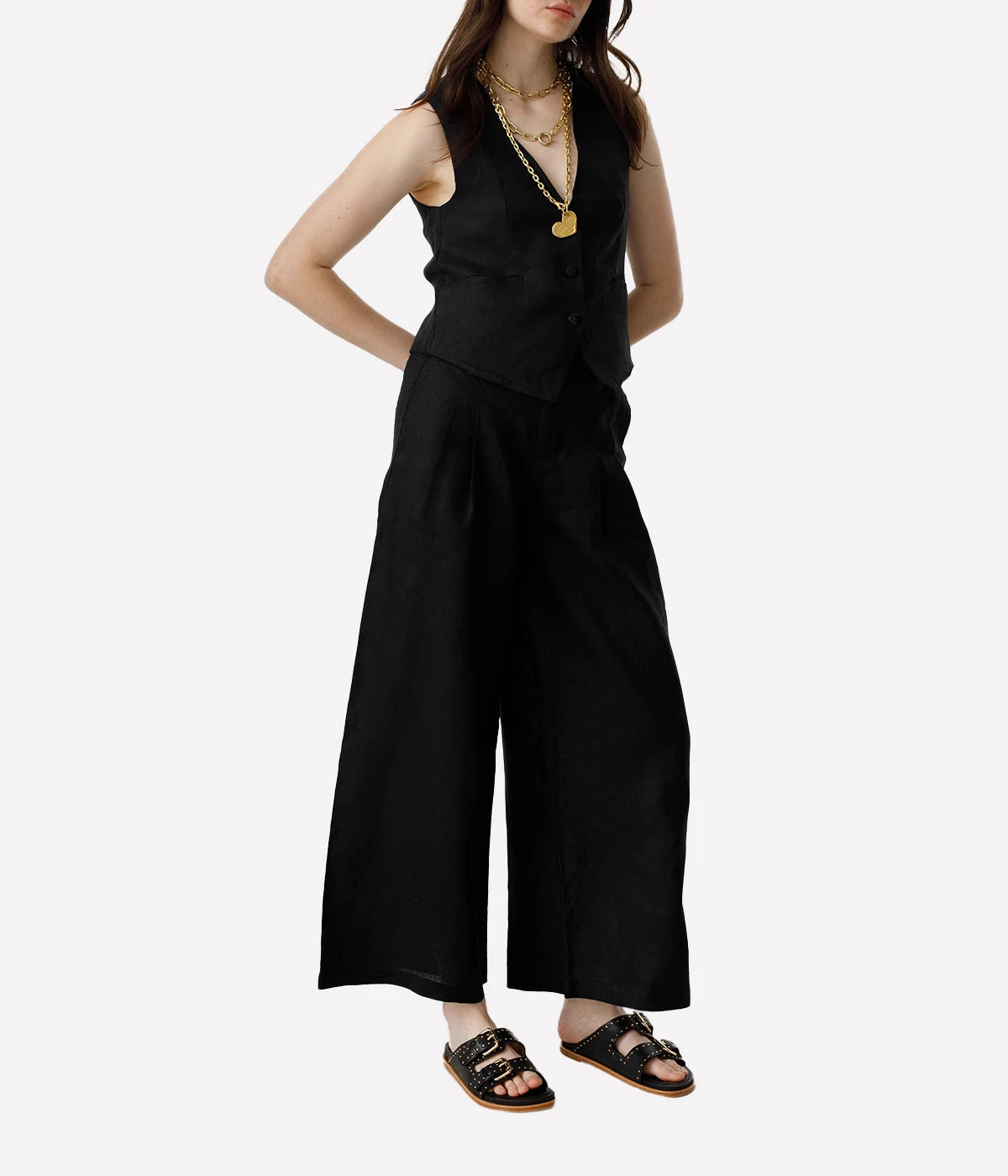 Culotte Linen Pant in Black