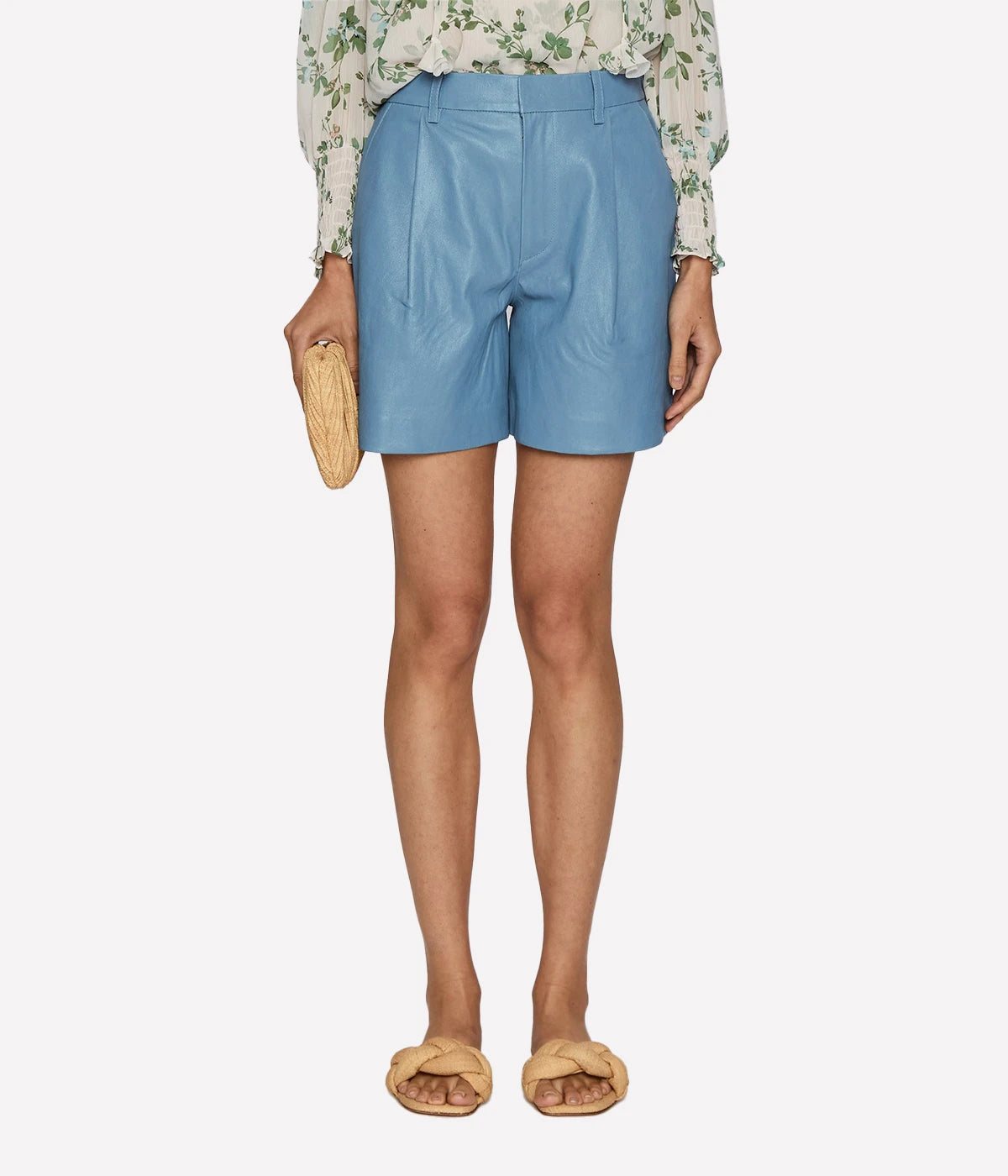 Deep Pleated Short in Chambray Blue