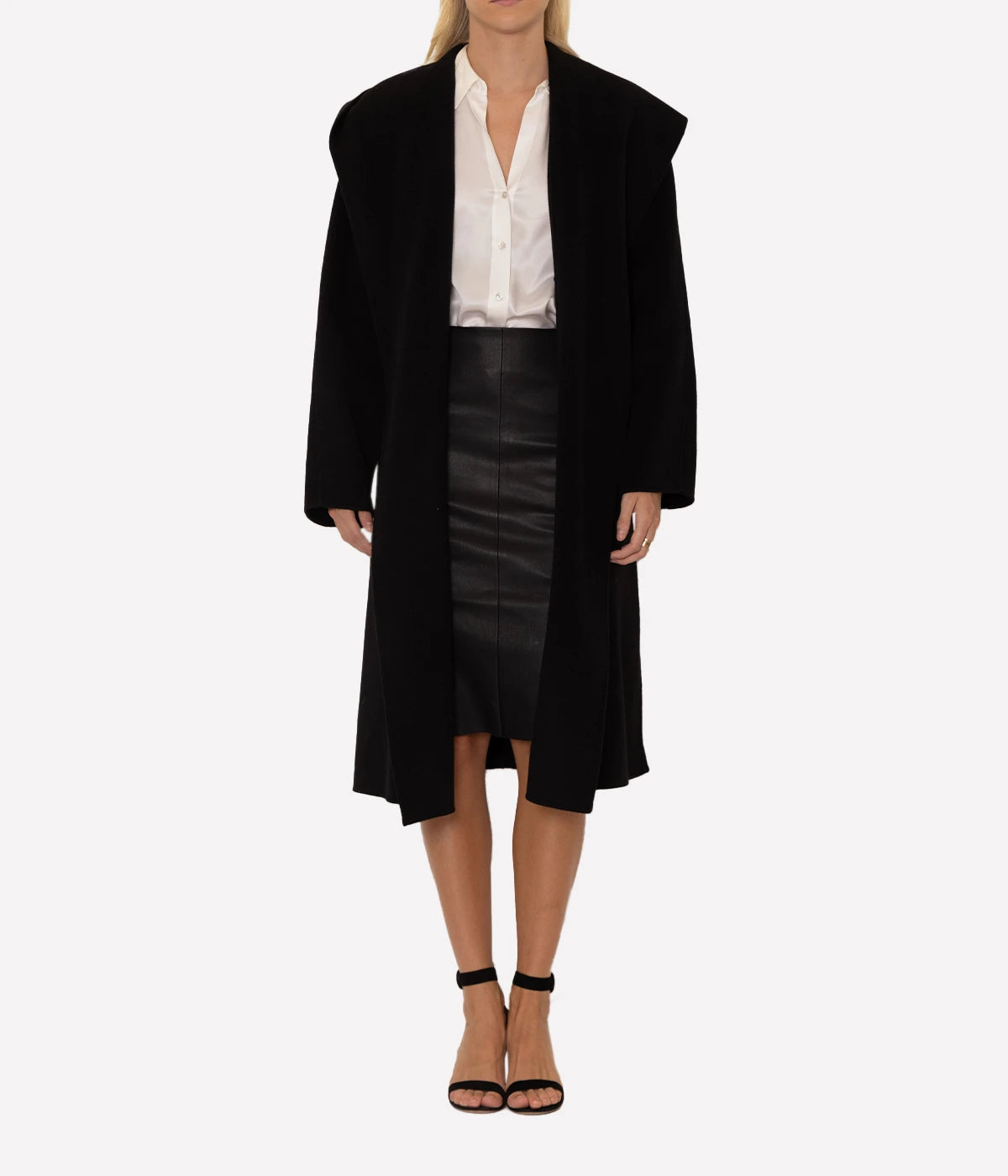 Draped Hooded Coat in Black