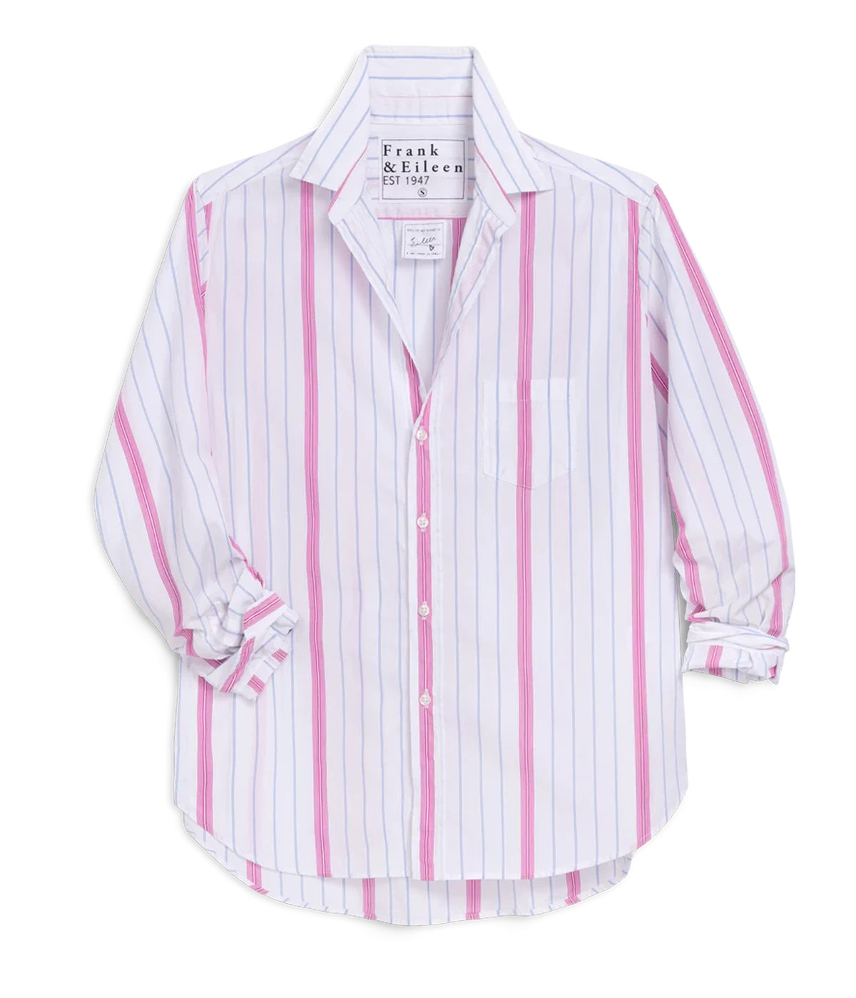 Eileen Woven Button-Up Shirt in Multi Stripe Pink Blue