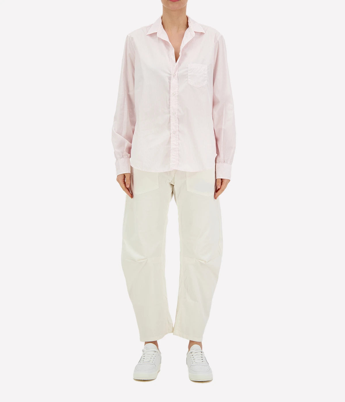Eileen Relaxed Button Up Shirt in Thin Pink Stripe Cotton