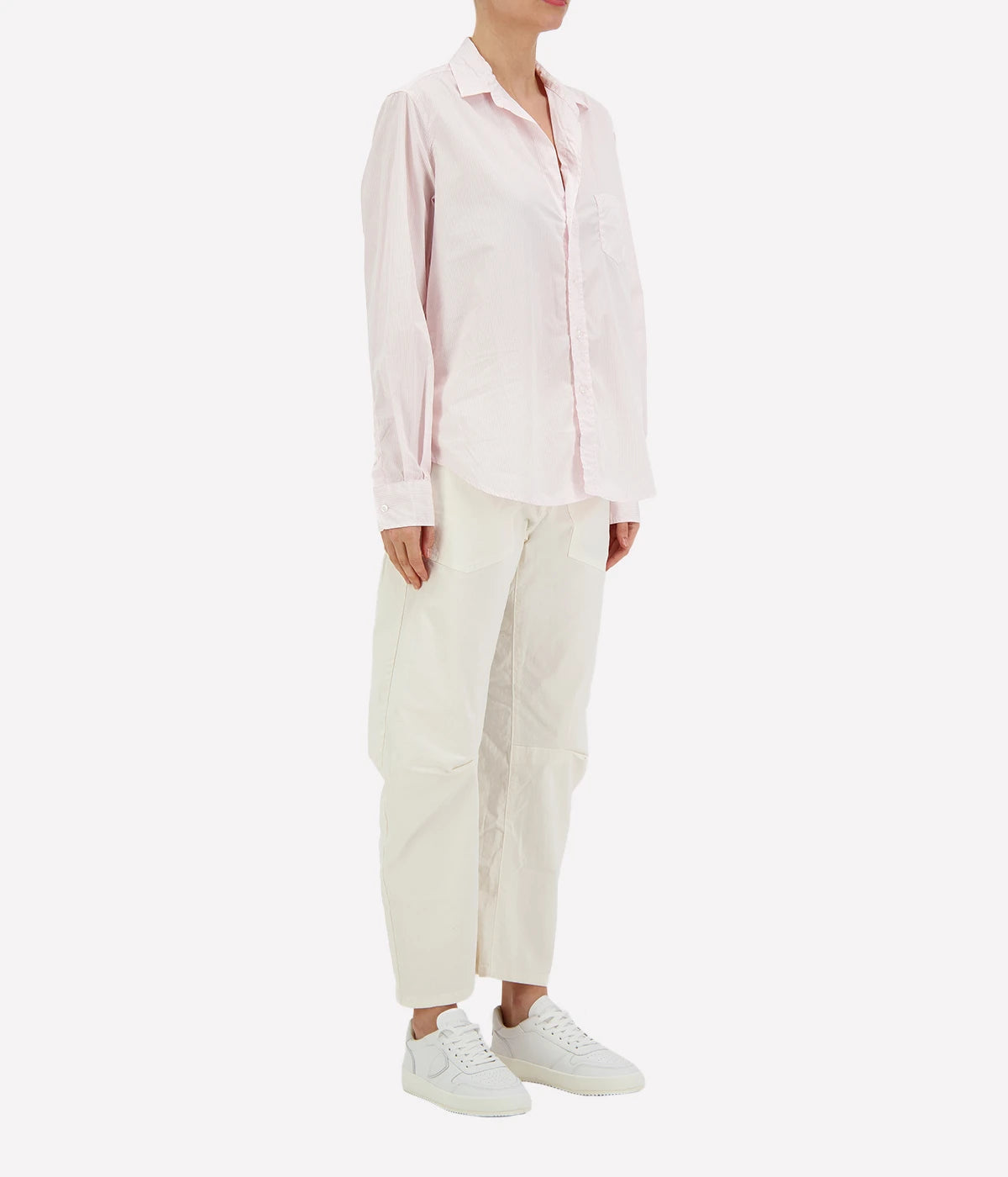 Eileen Relaxed Button Up Shirt in Thin Pink Stripe Cotton