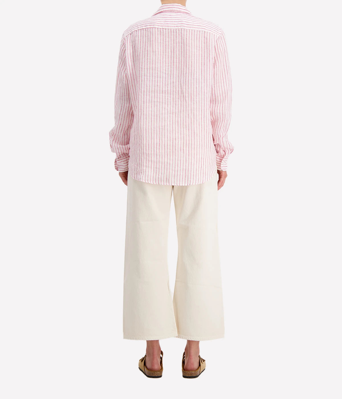 Eileen Relaxed Button Up Shirt in Pink Stripe Classic Linen