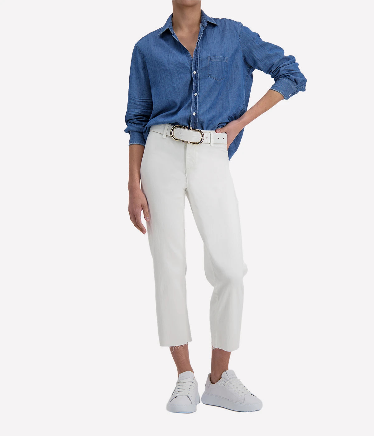 Eileen Woven Button Up Shirt in Stonewashed Indigo