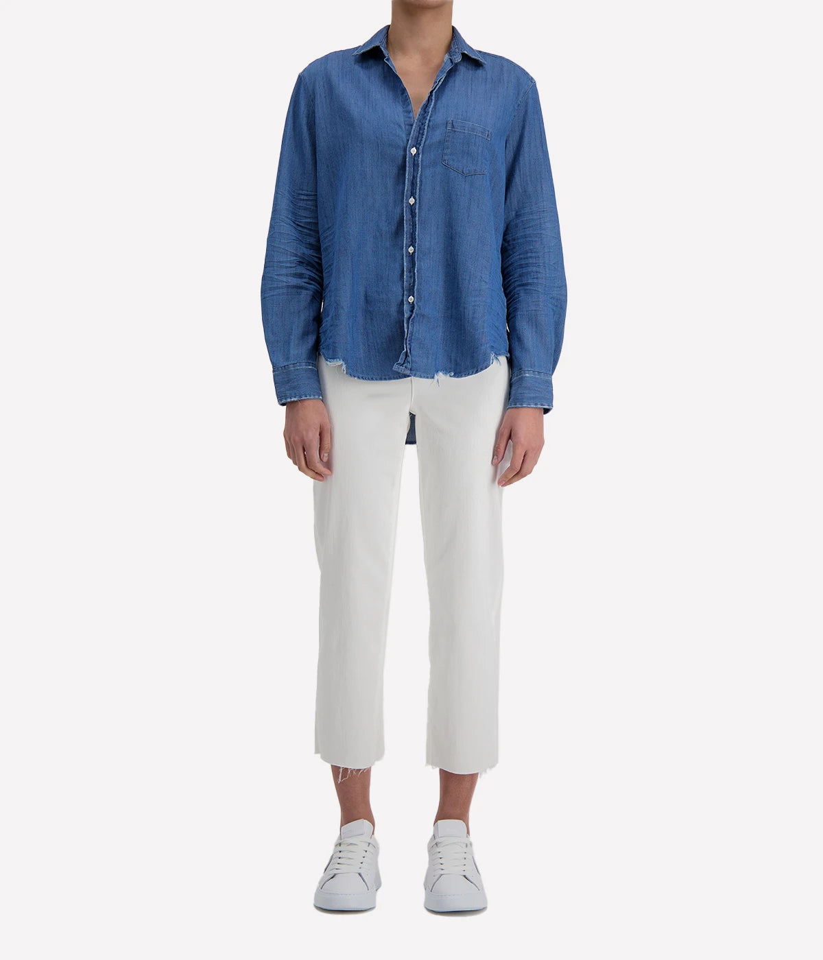 Eileen Woven Button Up Shirt in Stonewashed Indigo