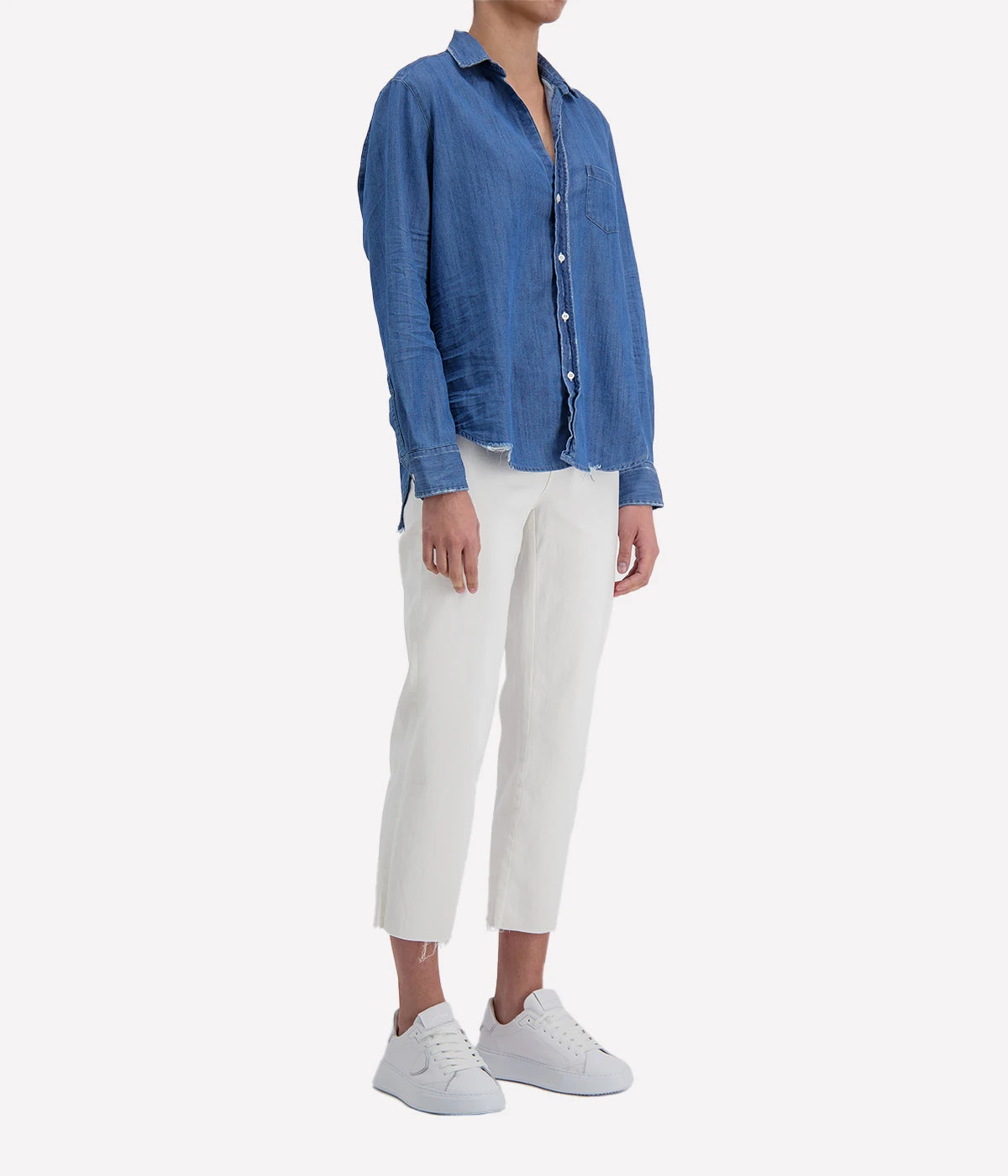 Eileen Woven Button Up Shirt in Stonewashed Indigo