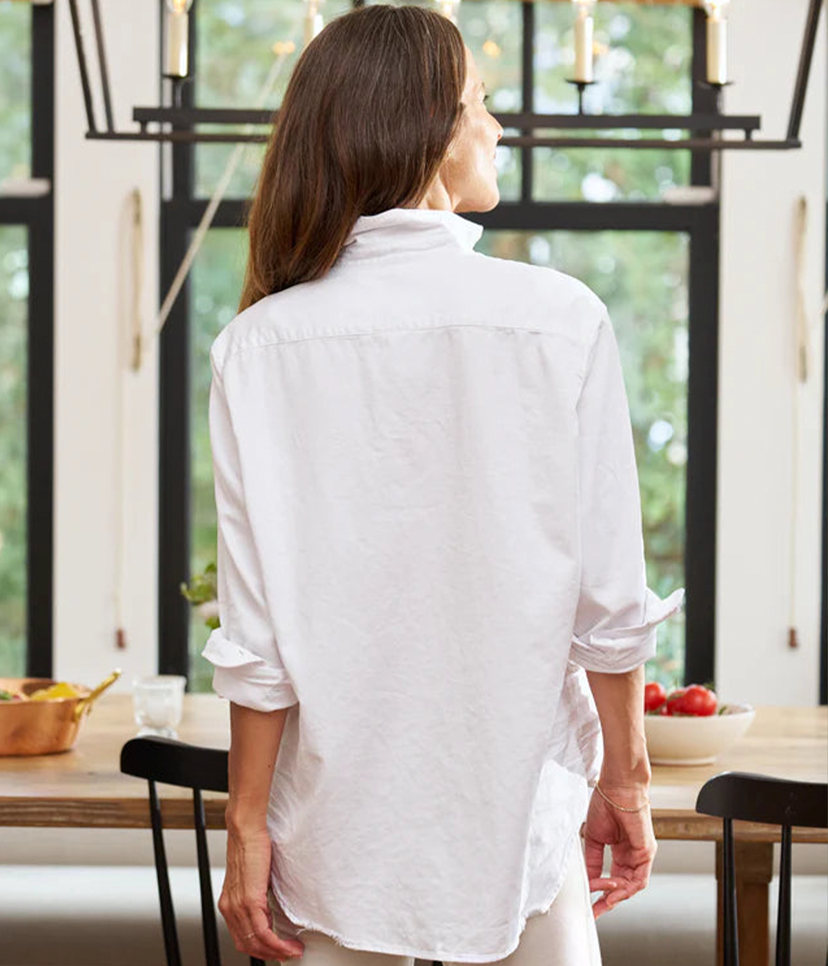 Eileen Woven Denim Button Up in White Tattered Denim