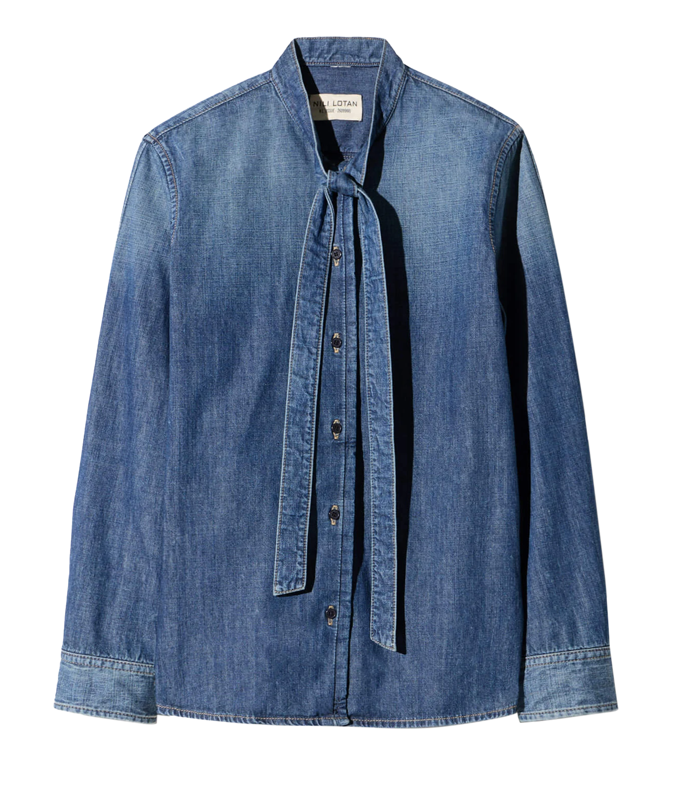 Nili Lotan Suzette Denim Shirt in Classic Wash, flatlay front view