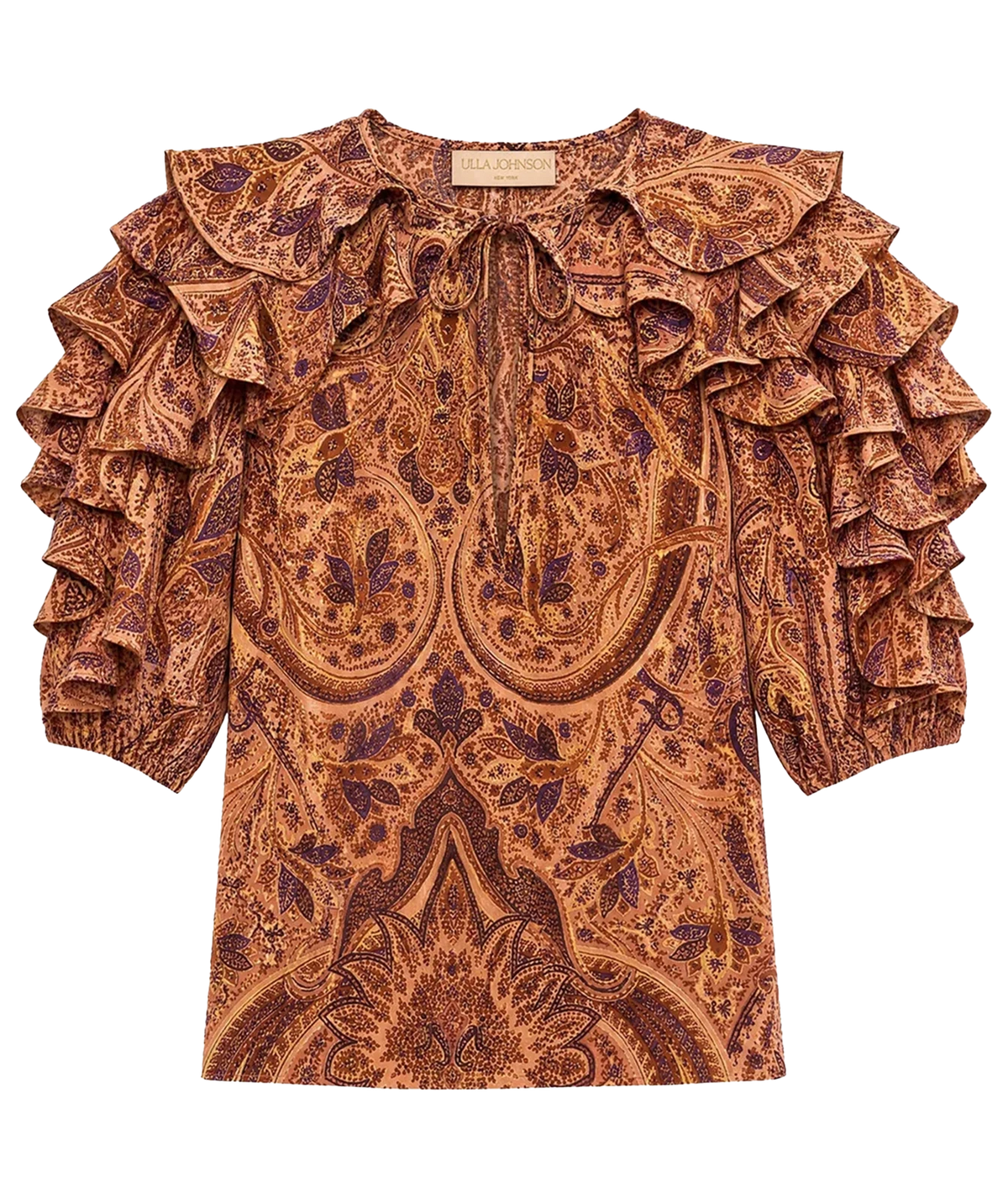 Ulla Johnson Josephine Short Sleeve Silk Top in Rosette front product view