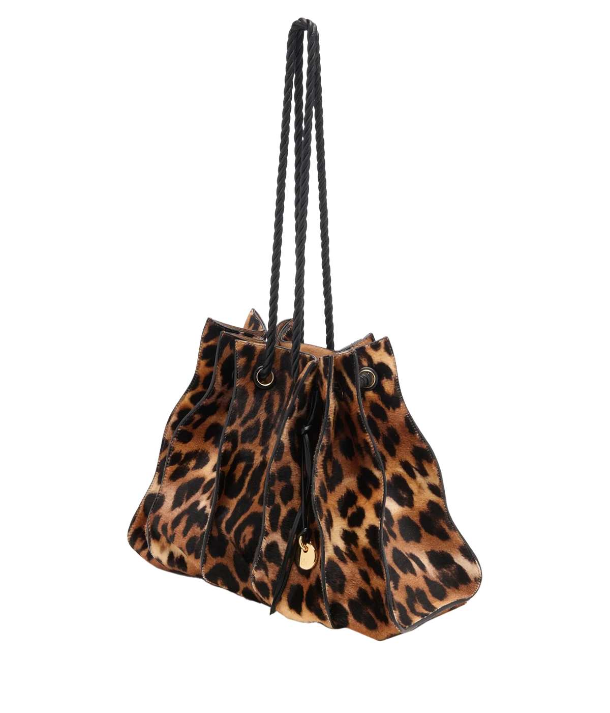 Ulla Johnson Adria Large Drawstring Tote in Leopard, side view