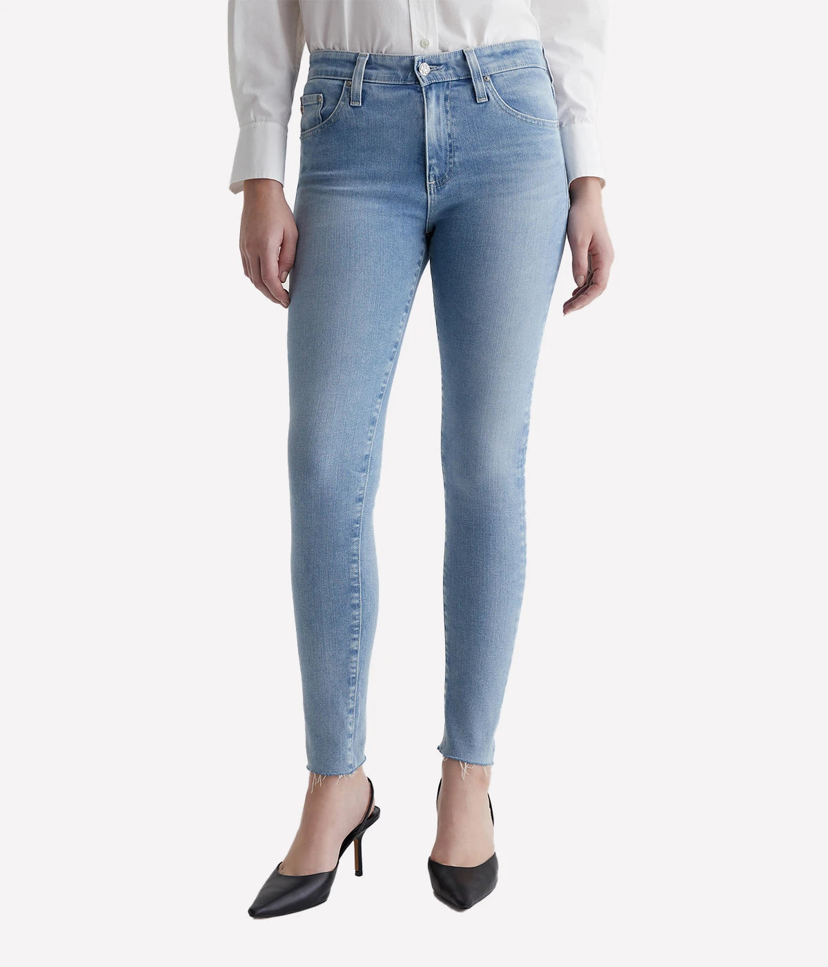 Flattering Fit: The mid-rise waist and skinny silhouette create a streamlined, flattering look that pairs easily with both casual and dressier outfits.
Super Stretch Comfort: Crafted from 10 oz. Empower Denim, these jeans offer the perfect amount of stretch to move with you while keeping their shape.
Versatile Style: With a 28-inch inseam, raw hems, and a subtle AG-ed™ light indigo wash, this ankle-length style adds a trendy edge to your denim collection.