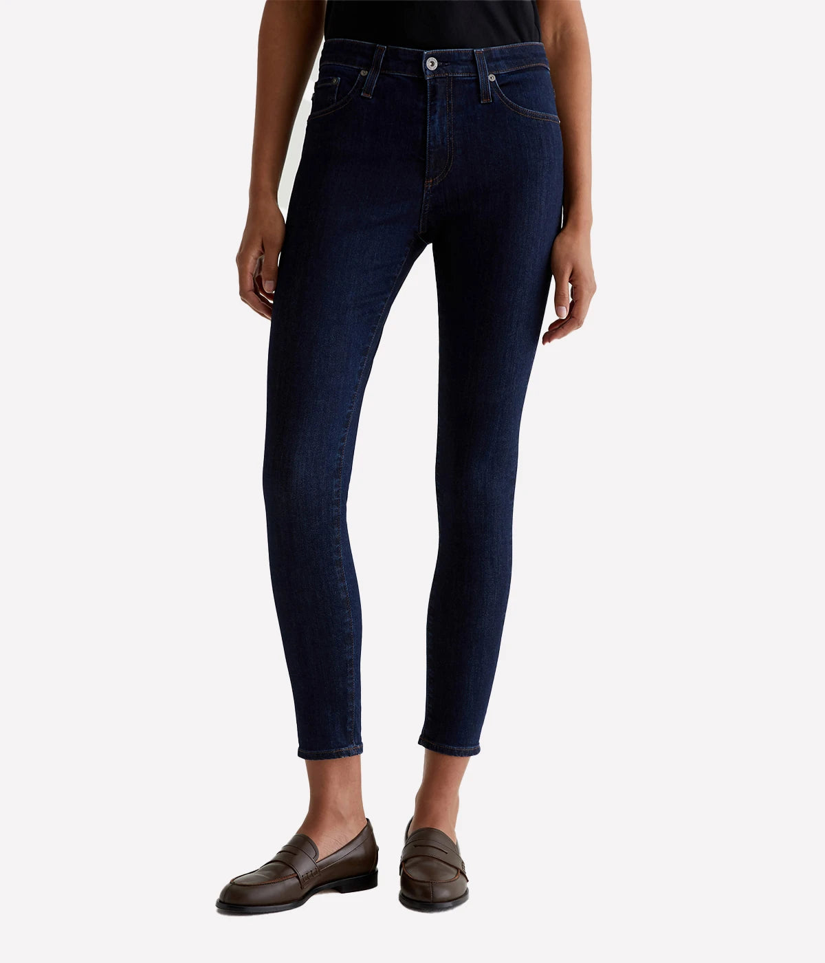 ALT Text: Farrah Ankle Skinny Jean in Rouge Advanced Stretch Denim, featuring a mid-rise waist, cropped length, and streamlined fit for a flattering silhouette.