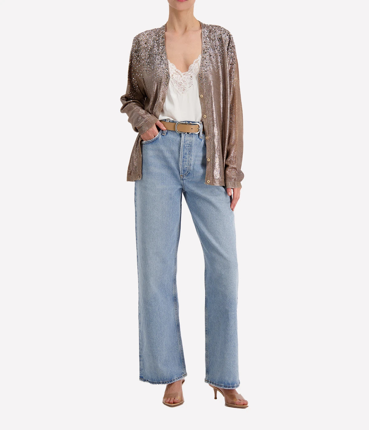 *FINAL SALE* Linen Cardigan with Lamination in Sughero