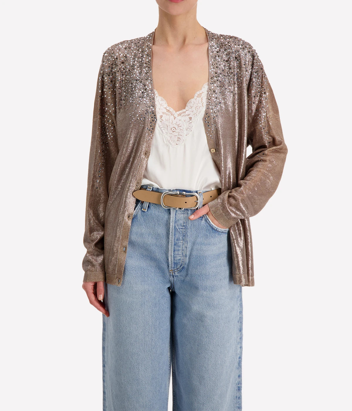 *FINAL SALE* Linen Cardigan with Lamination in Sughero