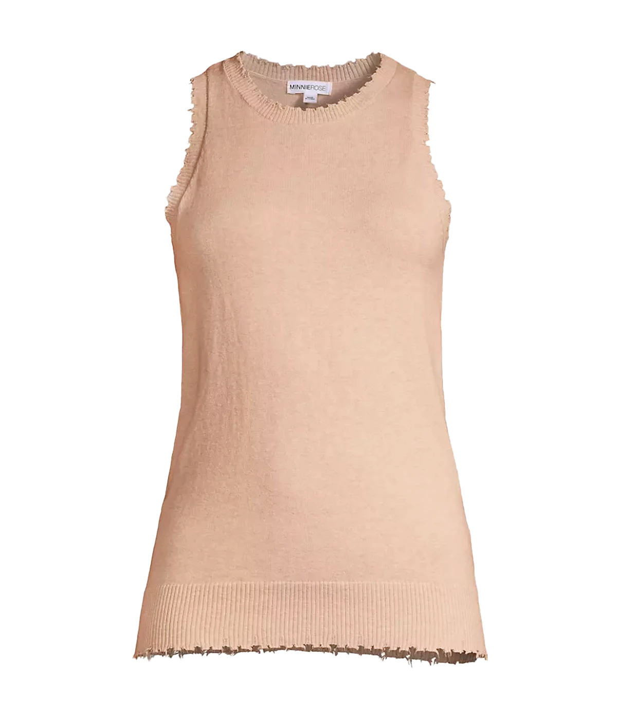 A elevated basic everyday tank in a muted brown, featuring 100% cotton, high neckline and frayed edge detailing. Everyday tank, comfortable, throw on and go, bra friendly, everyday basic, made internationally.