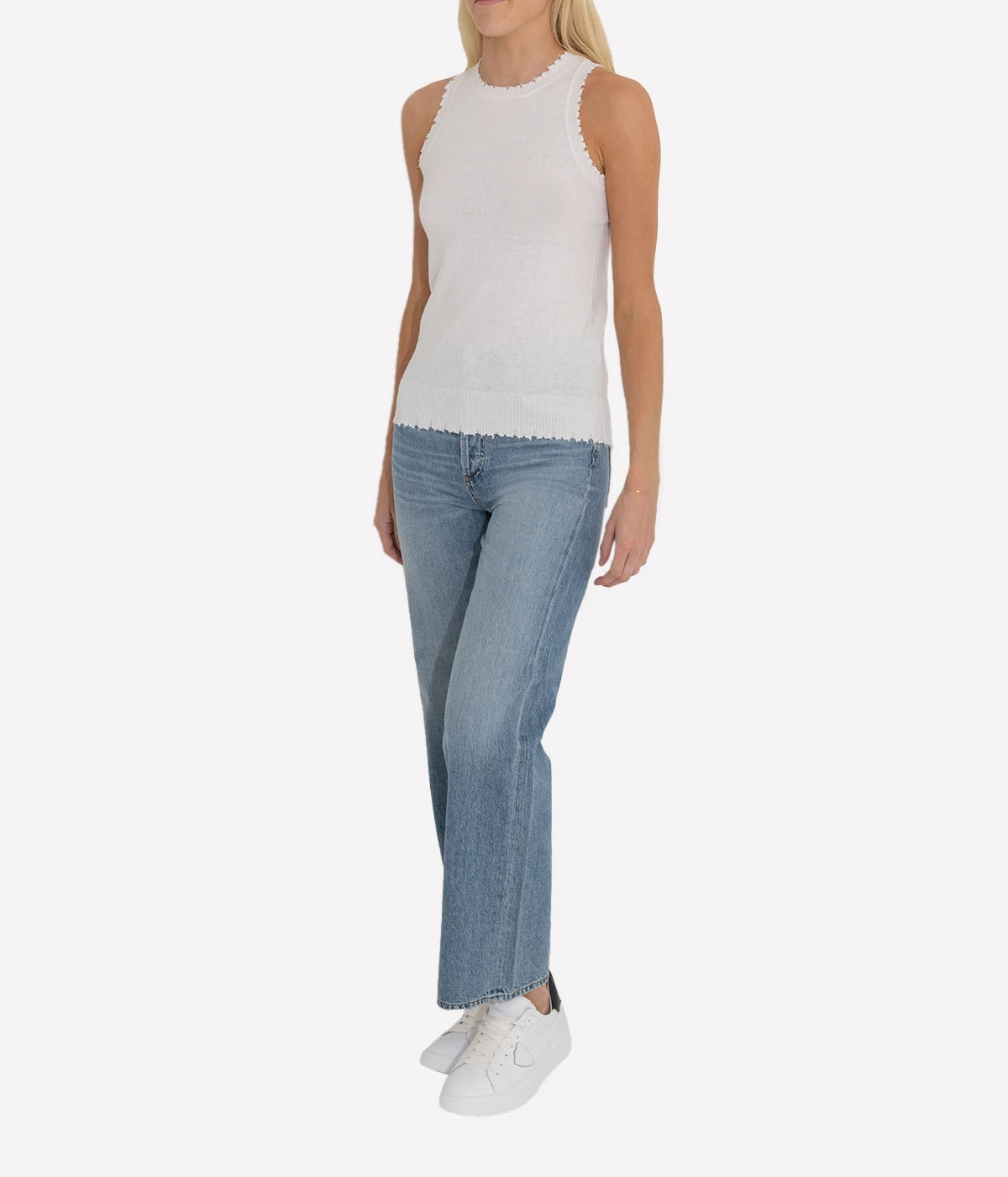 Frayed Tank in White