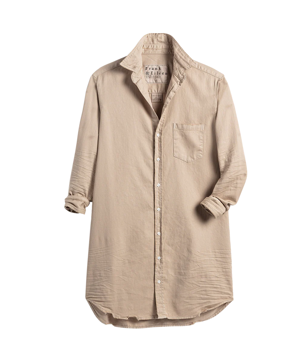 Mary Woven Button Up Dress in Sand Tattered Denim