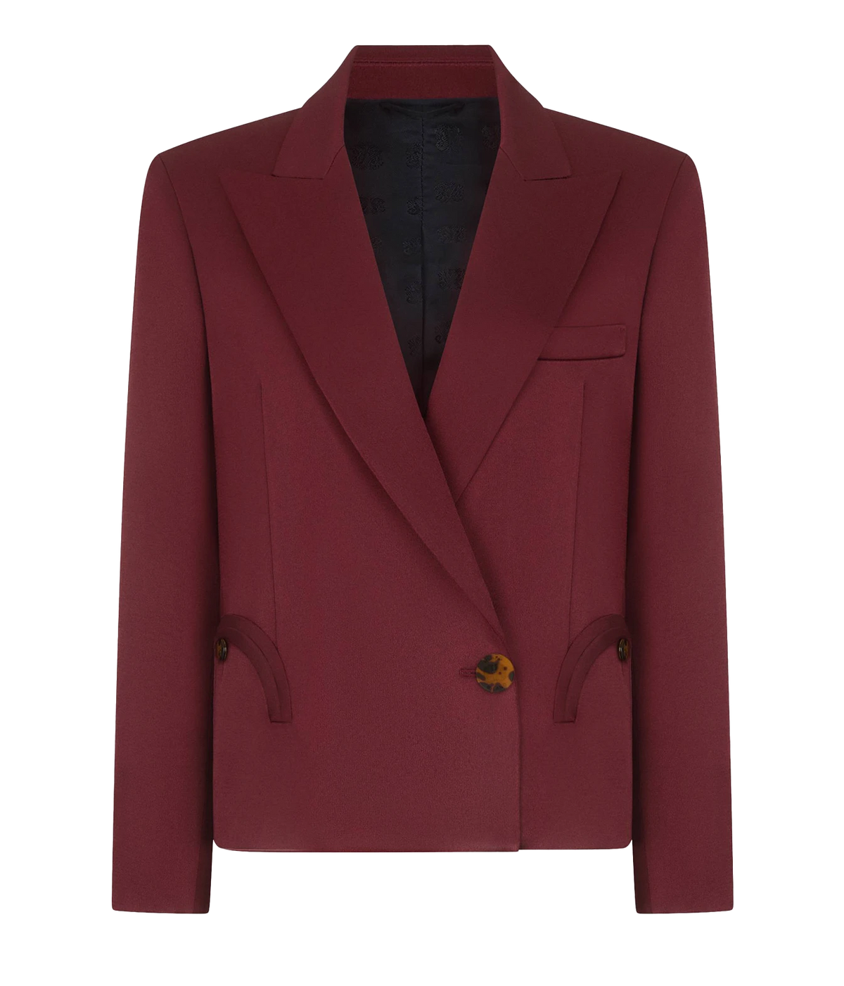Blaze Milano Sunfire Blazer NOVALIS WINE - A structured double-breasted blazer in deep burgundy with a single decorative button and a dark lining