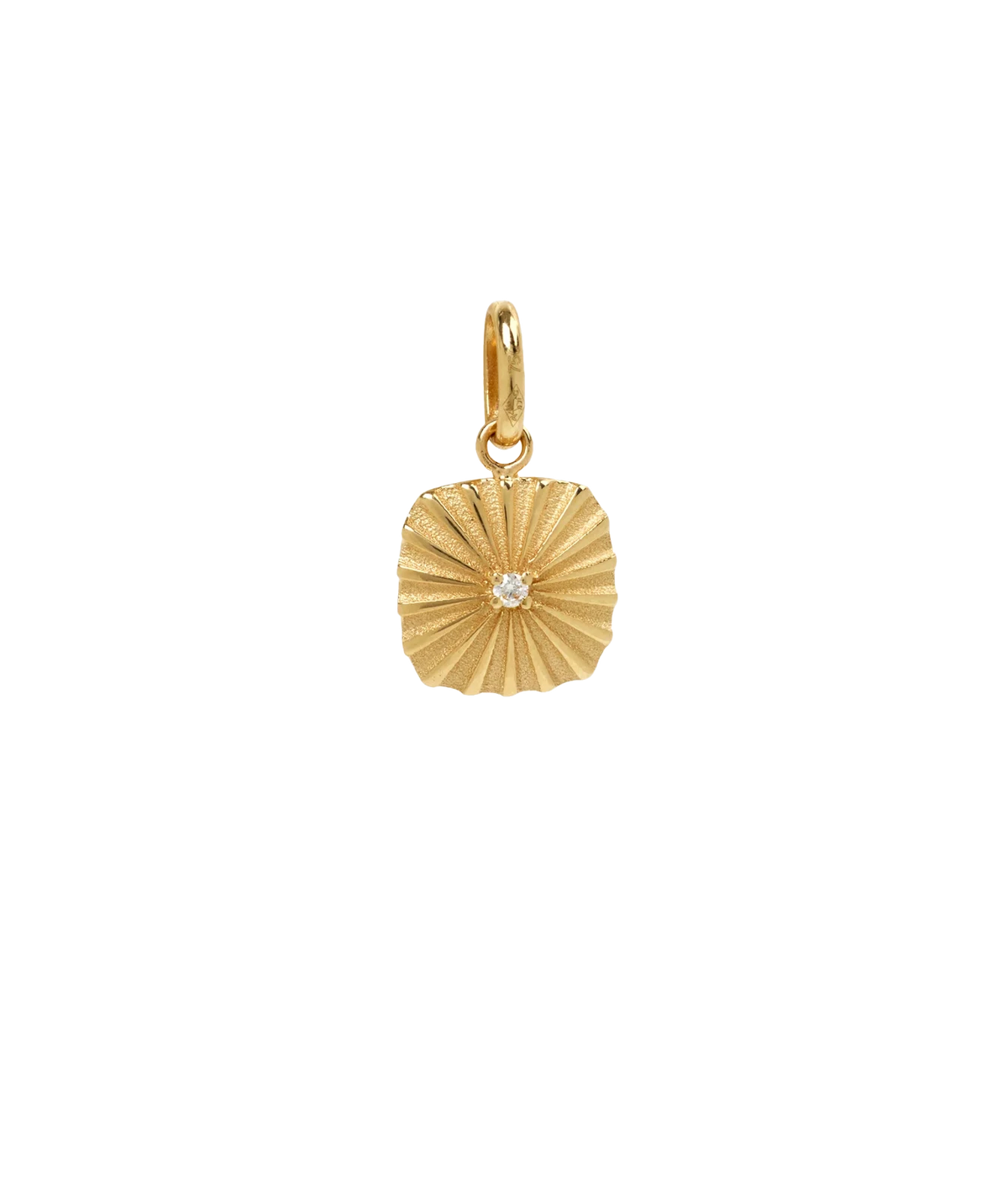 gigiCLOZEAU Miss Lumiere Diamond Pendant shown from the front, with the fluted gold square set with a single diamond at its centre