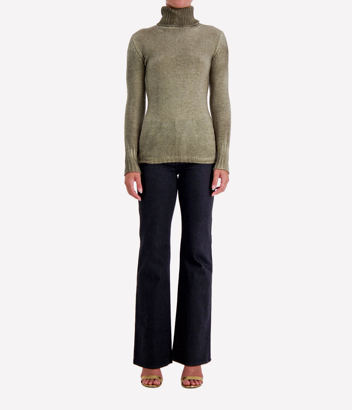 Hand Painted High Neck Pullover in Mushroom