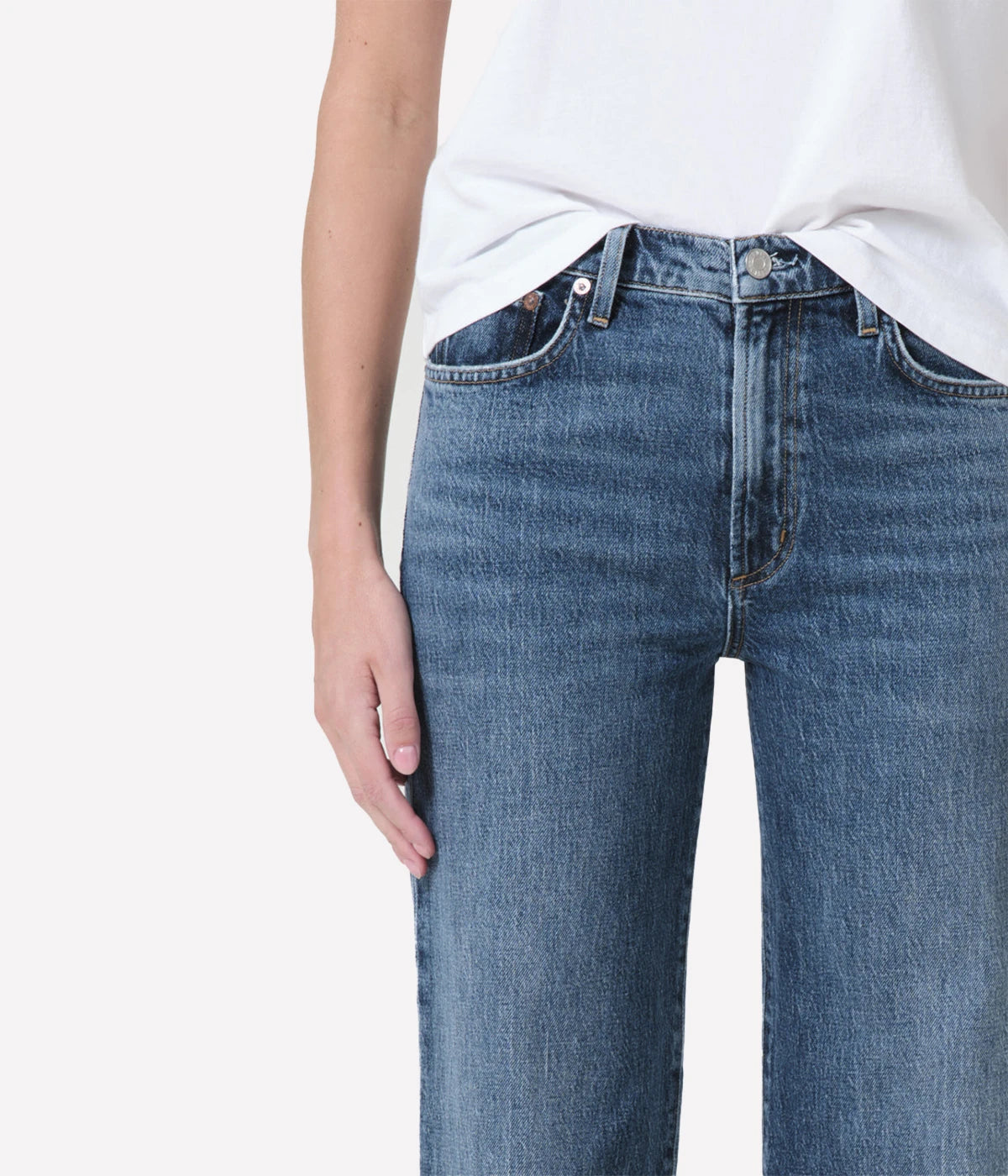 ALT Text: Harper Jean with a mid-rise, wide-leg silhouette in sustainable cotton blend. Ideal for casual or elevated styling.