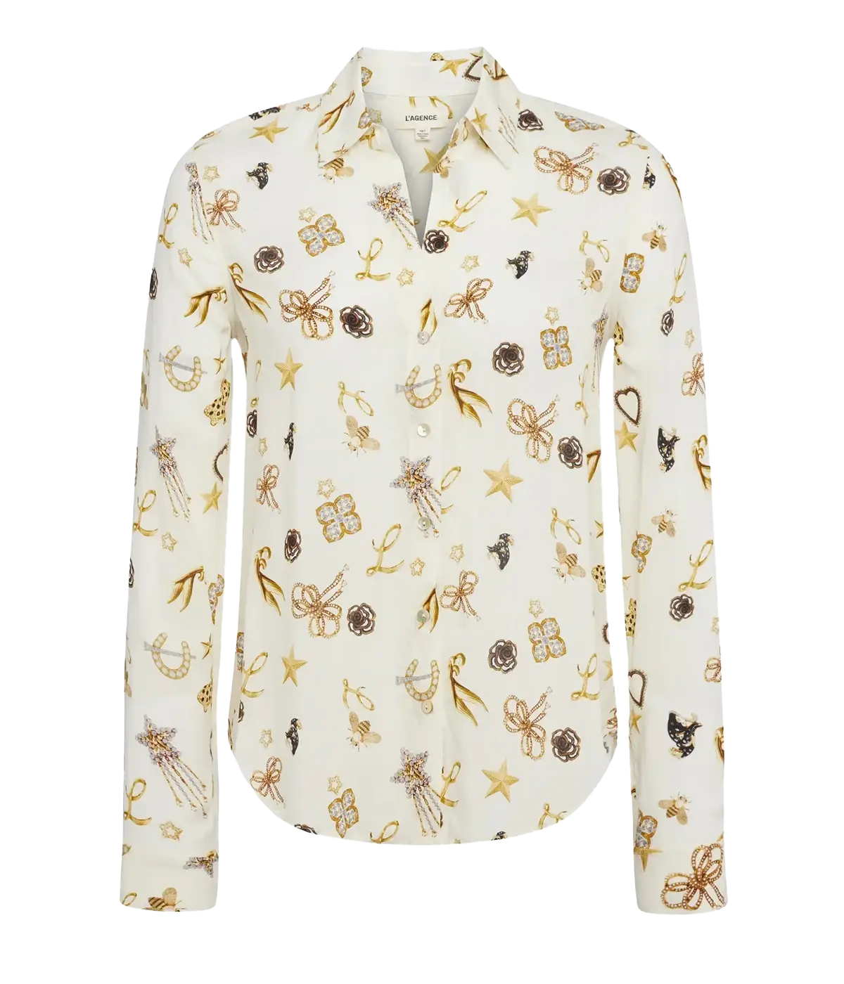Holly Long Sleeve Shirt in Ecru Multi Brooch Print