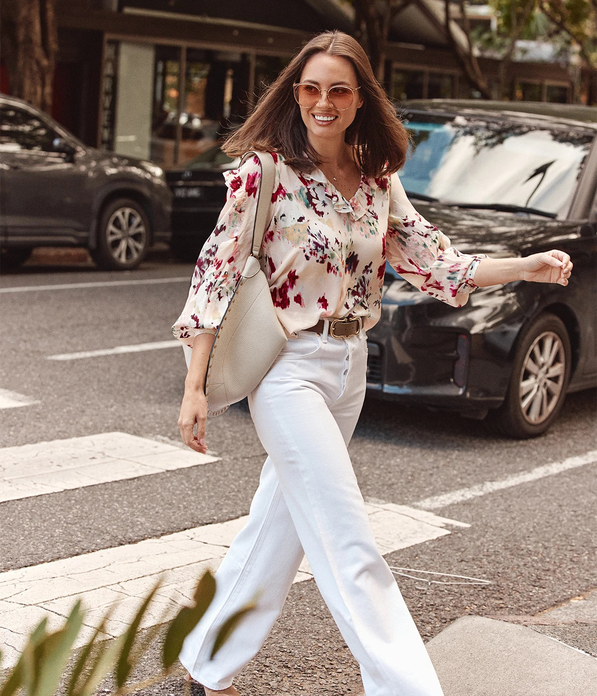 Marguerite Long Sleeve Silk Blouse In Summer Garden