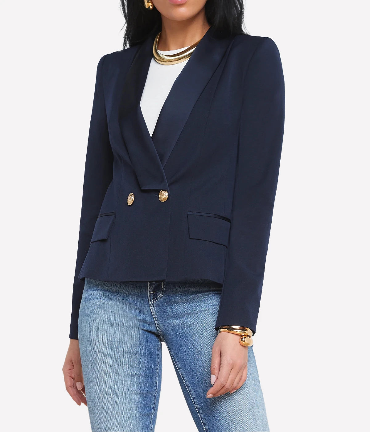 Imogen Satin Lapel Blazer in Midnight