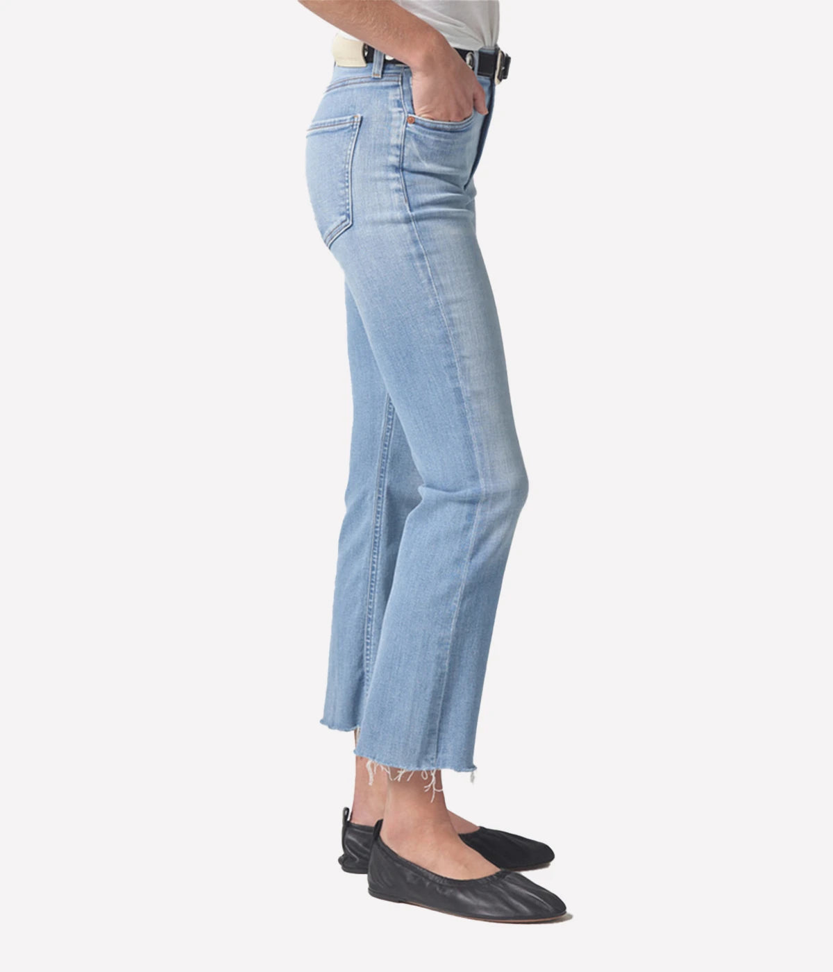 Cropped bootcut mid-rise jeans with a finished hem, perfect for showcasing shoes.
