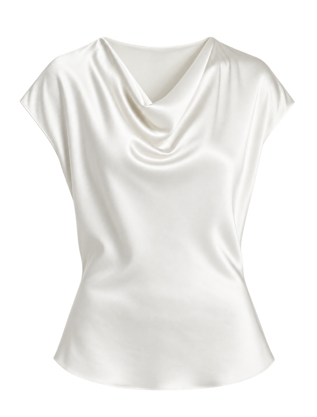 Product flat lay of the Vince Cowl Neck Blouse in Off White, front view with draped cowl neckline and short sleeves.