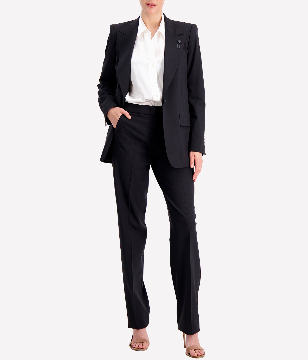 ALT text: Classic black single-breasted blazer with tailored fit by Lardini